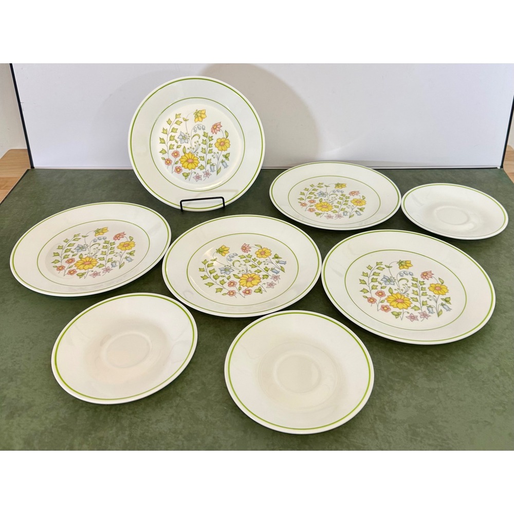 Corelle Meadow Dinnerware Set 8pc Wildflower Floral Plates Saucers Vintage